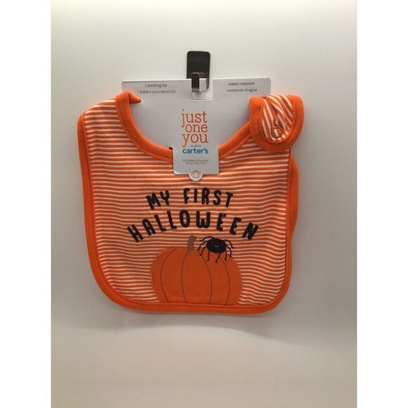 Just One You By Carters Baby 'My First Halloween' Pumpkin & Spider Teething Bib - Picture 1 of 2